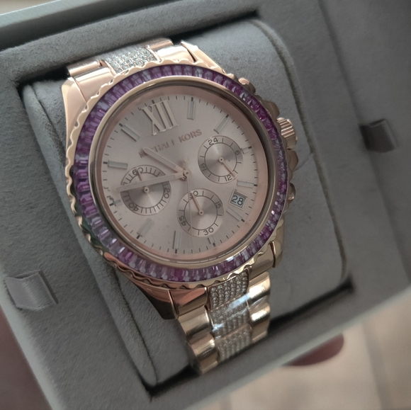Michael Kors Everest Women's Rose Gold Purple -Stainless Chronograph Watch MK721 - Picture 11 of 13
